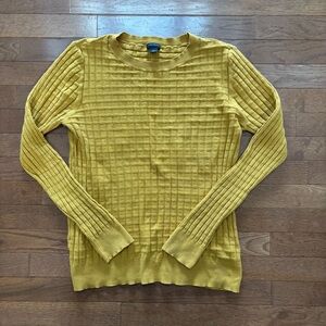 Ann Taylor Mustard Yellow Cozy Knit Textured Checkered Sweater
